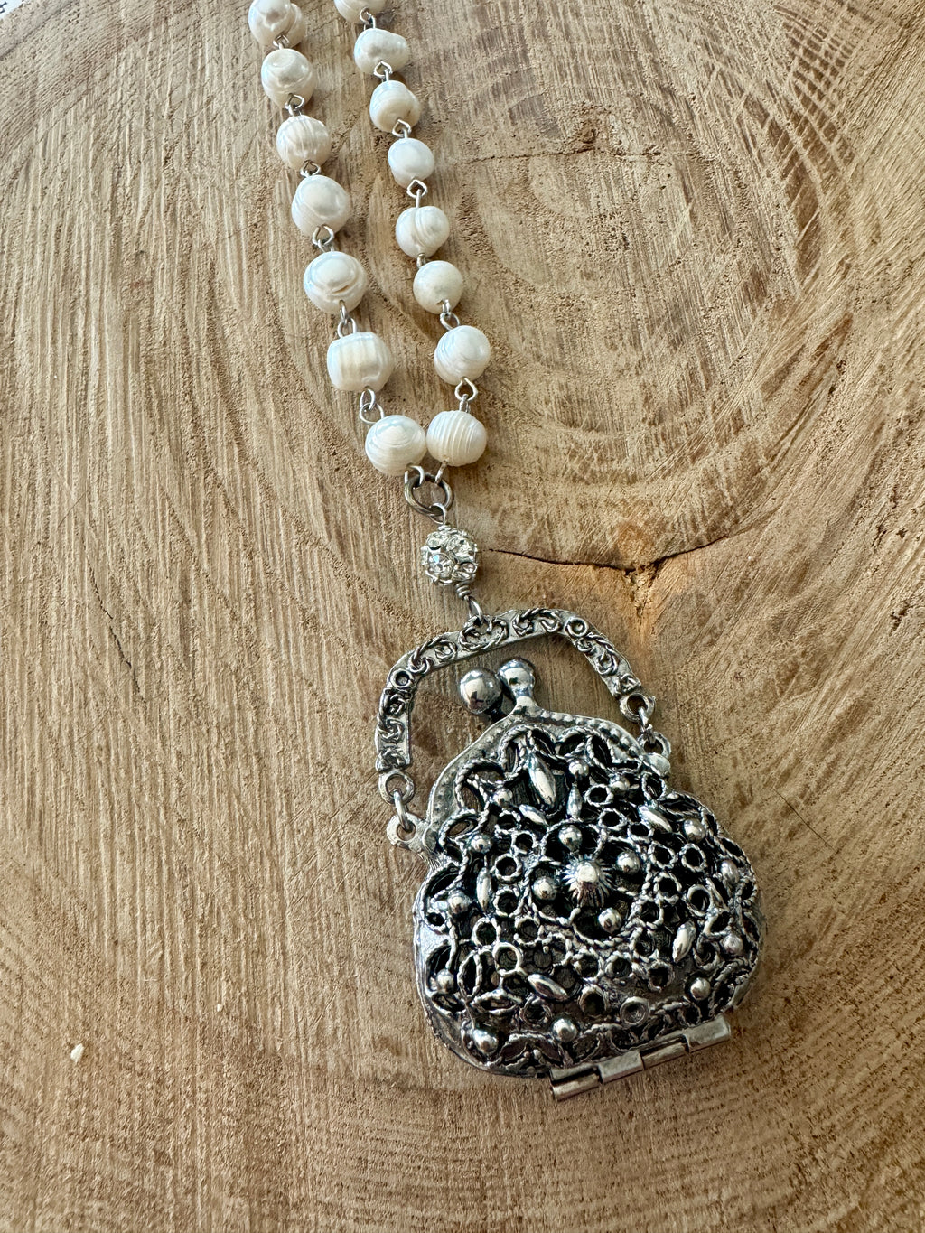 Purse On Pearls Necklace