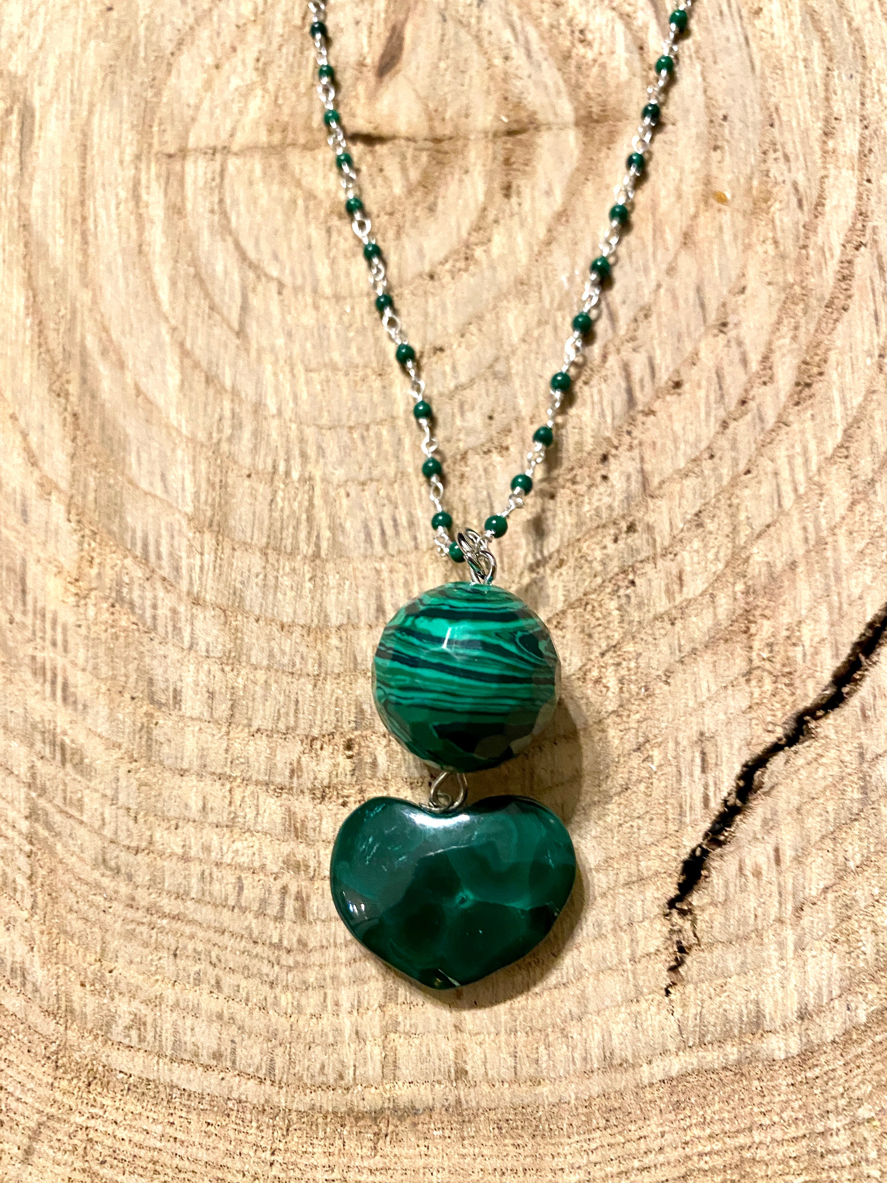 Raw Large Malachite Heart Necklace - Uniquelan Jewelry