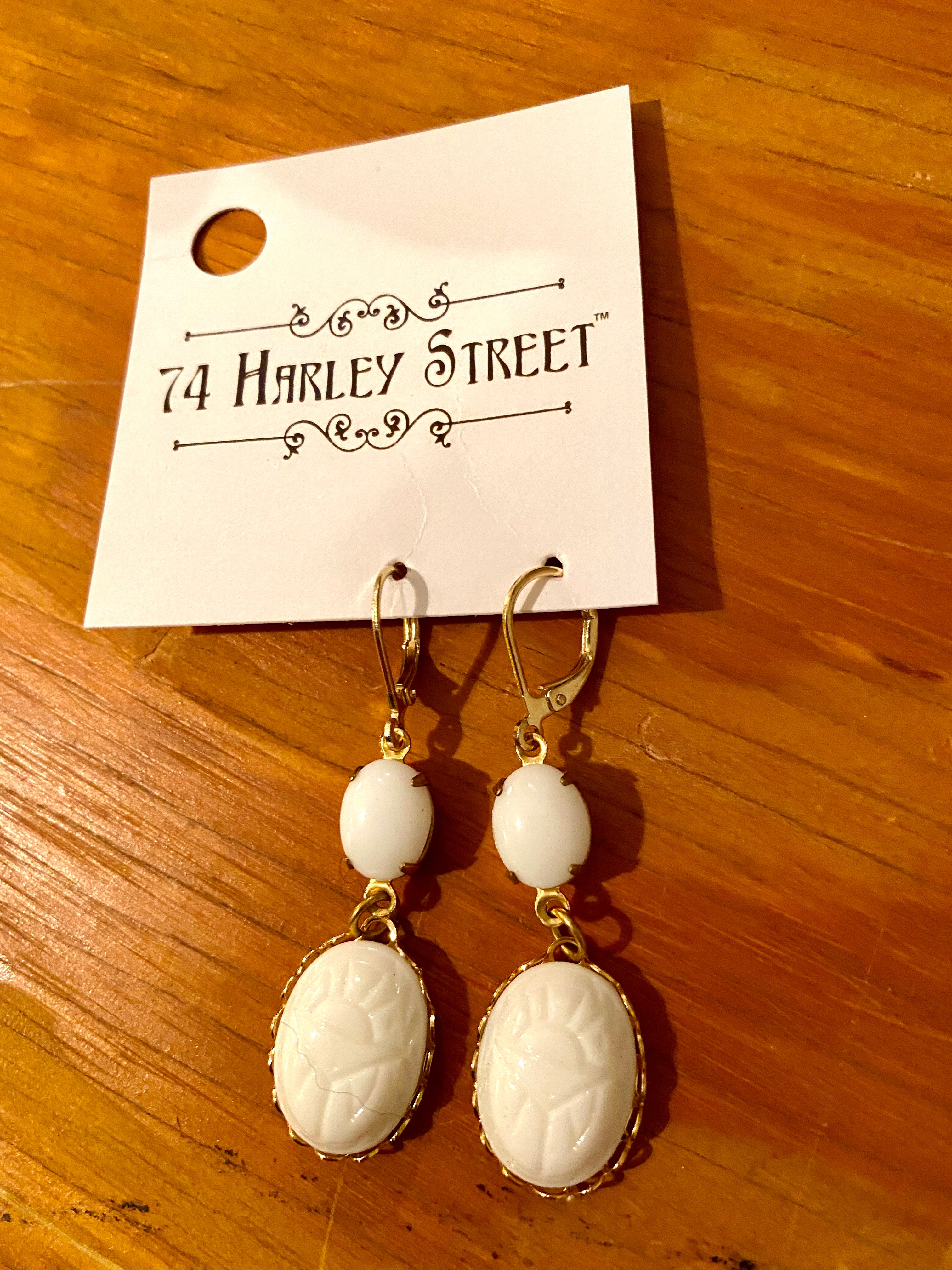 White Scarab Earrings