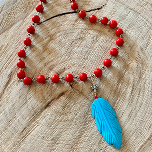 Turquoise Feather Necklace